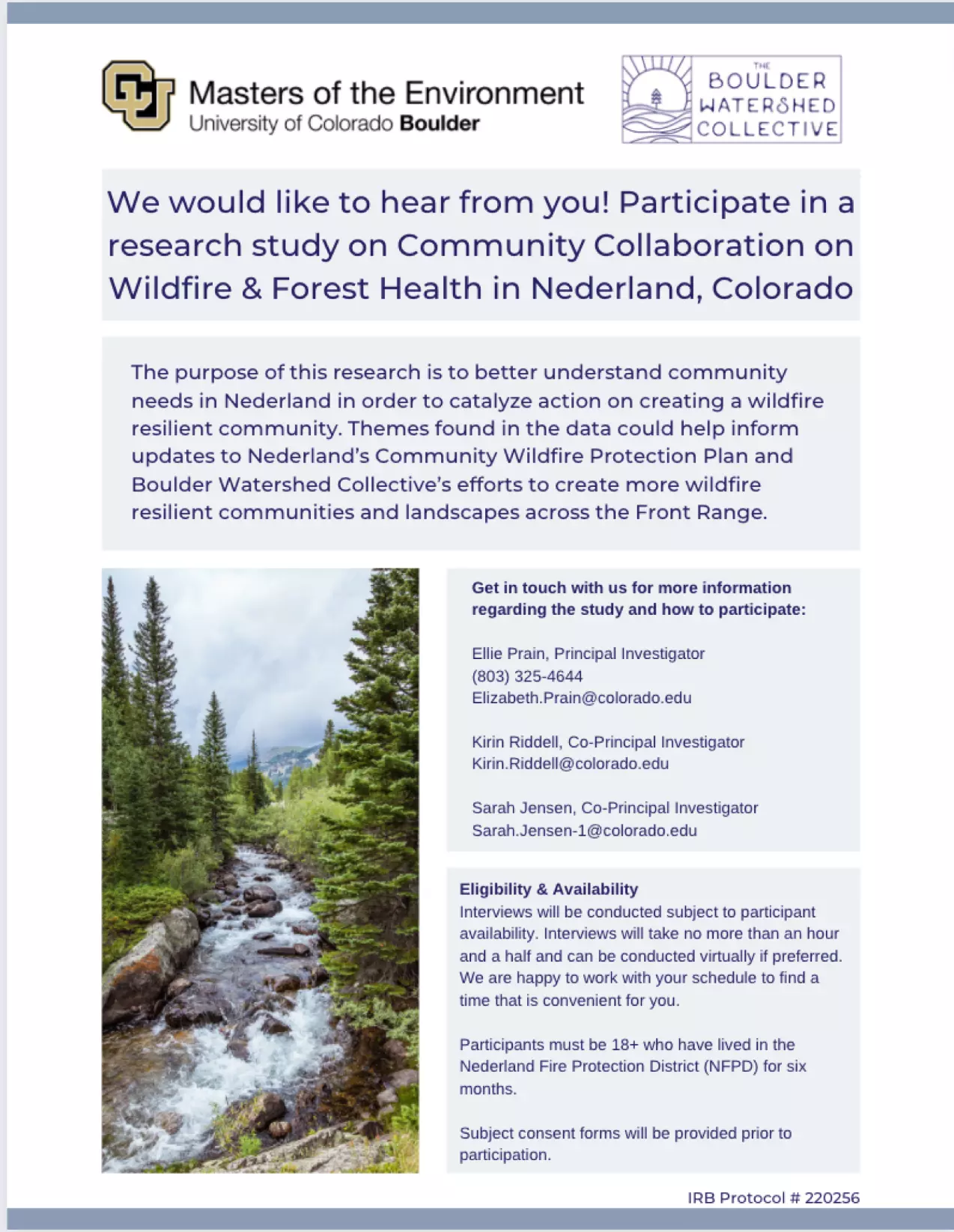 Community Collaboration on Wildfire & Forest Health Reasearch Study Flyer